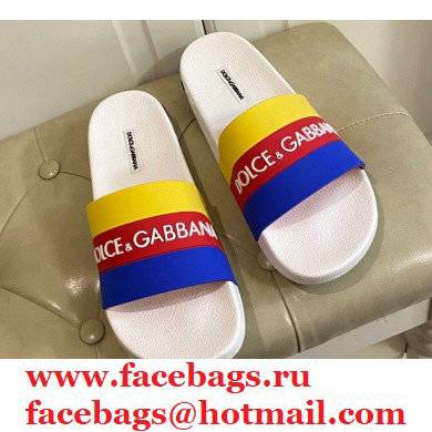 Dolce & Gabbana Striped Rubber Sliders Yellow/Red/Blue 2021 - Click Image to Close